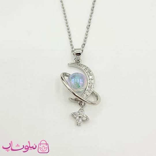 گردنبند زنانه مدل ماه ستاره زحل سیلور کد 1088