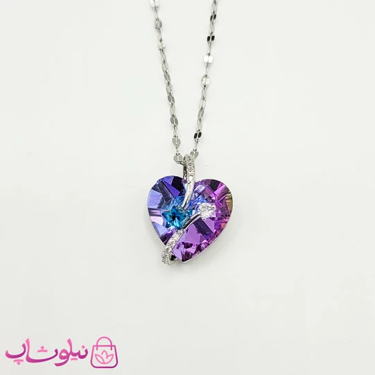 گردنبند زنانه نقره ای مدل قلب هفت رنگ کد 1088