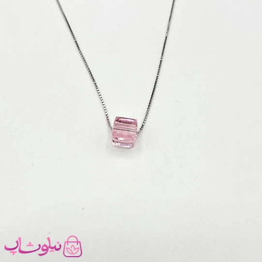 گردنبند زنانه نقره سواروسکی با کریستال صورتی کد 1300