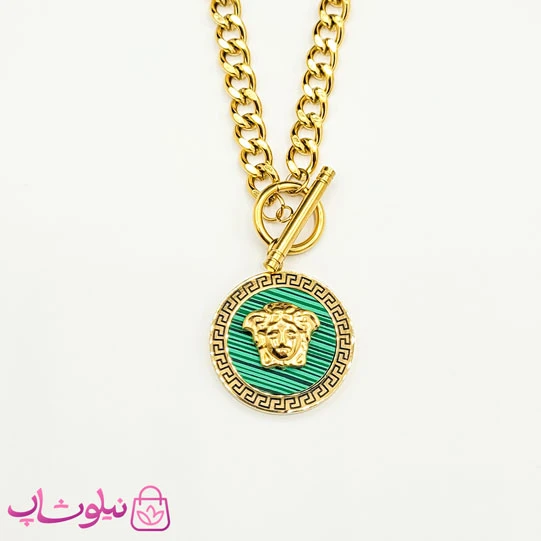 گردنبند زنانه ورساچه سبز مدل شیر برجسته کد 330