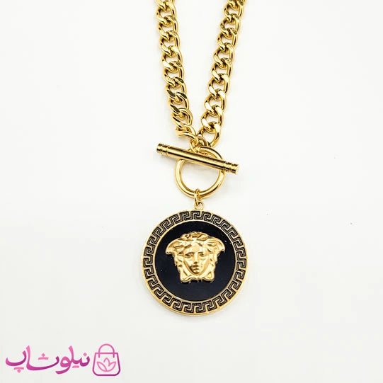 گردنبند زنانه ورساچه مشکی مدل شیر برجسته کد 330