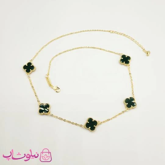 گردنبند زنانه ونکلیف سبز تیره آبکاری طلا کیفیت مستر کد 430