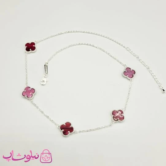 گردنبند زنانه ونکلیف قرمز آبکاری نقره کیفیت مستر کد 430