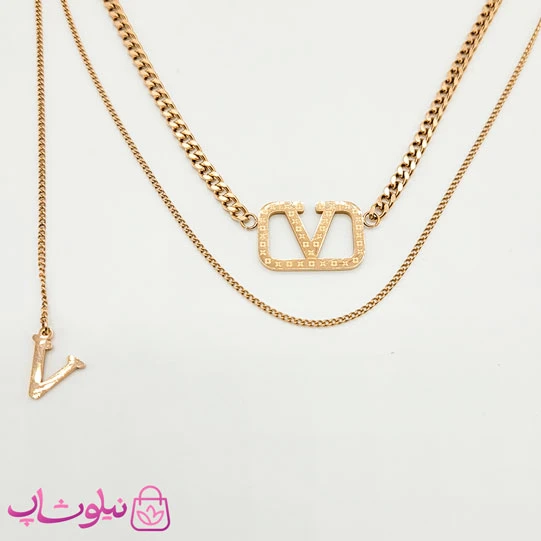 گردنبند زنانه چندلاین مدل لویی ویتون رزگلد کد 2561