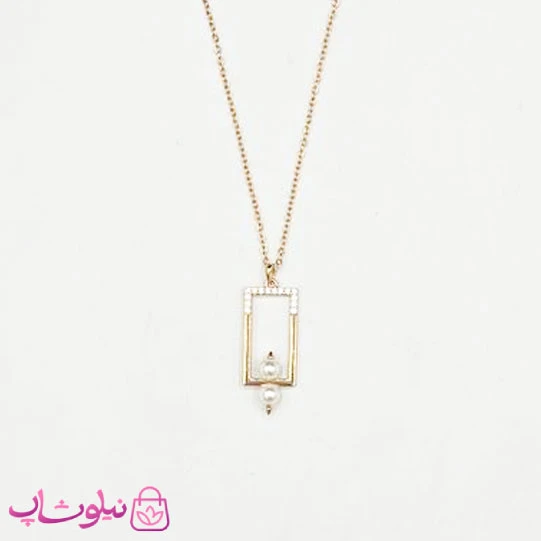 گردنبند زنانه ژوپینگ طرح مستطیل با گوی مرواریدی کد 2391