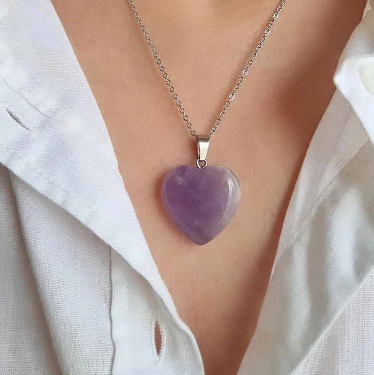 گردنبند سنگ آمیتیس قلب و ستاره(اصلی)💜⭐️