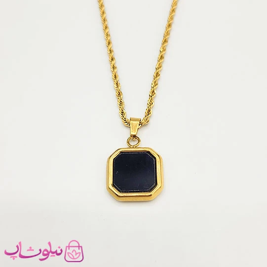 گردنبند سنگ اونیکس مشکی با زنجیر طنابی طلایی کد 390