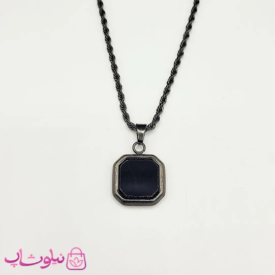 گردنبند سنگ اونیکس مشکی با زنجیر طنابی مشکی کد 390