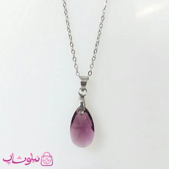 گردنبند سواروسکی زنانه استیل مدل اشک بنفش کد 200