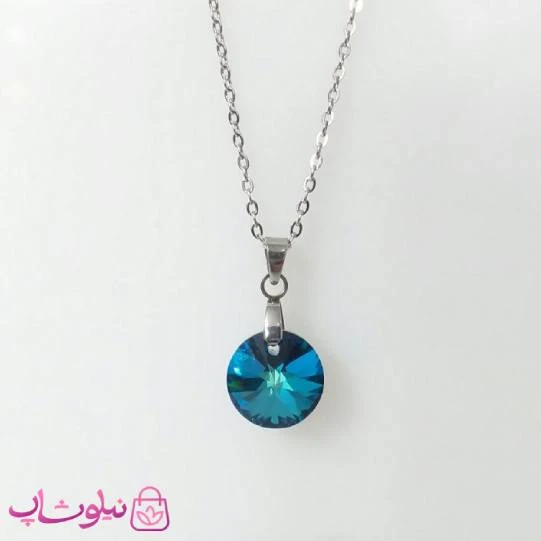 گردنبند سواروسکی زنانه استیل مدل دایره آبی کد 200