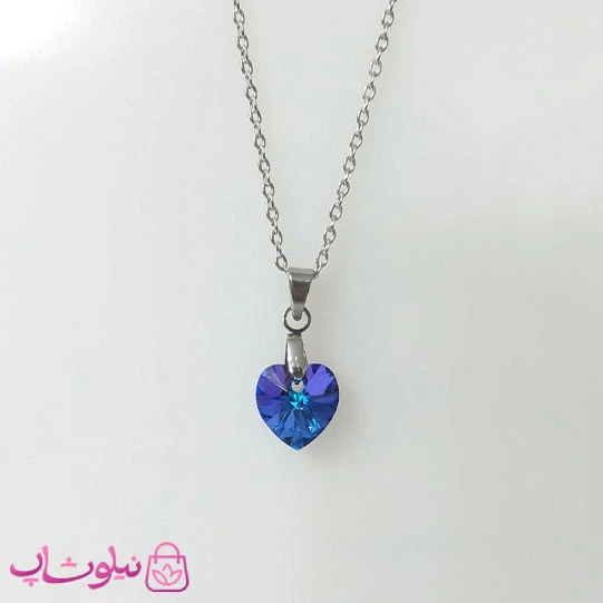 گردنبند سواروسکی زنانه استیل مدل قلب آبی ظریف کد 200