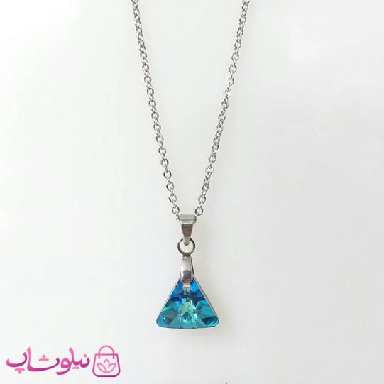 گردنبند سواروسکی زنانه استیل مدل مثلث آبی کوچک کد 200