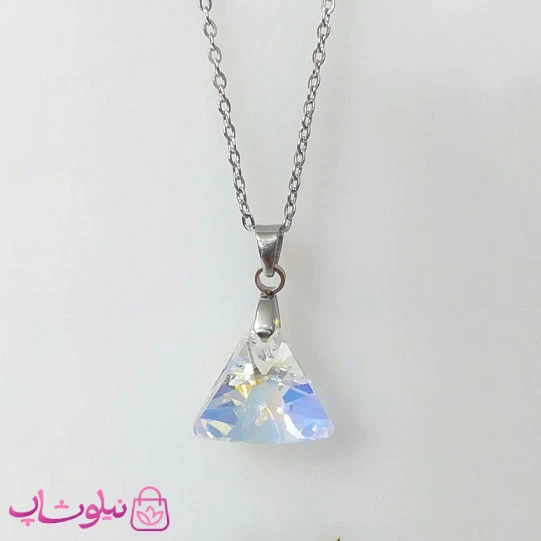گردنبند سواروسکی زنانه استیل مدل مثلث سفید درشت کد 200