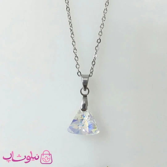 گردنبند سواروسکی زنانه استیل مدل مثلث سفید ظریف کد 200