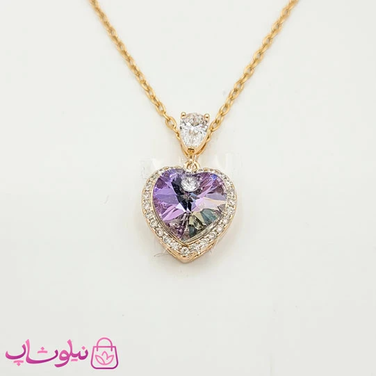 گردنبند سواروسکی ژوپینگ مدل قلب بنفش کد 2981