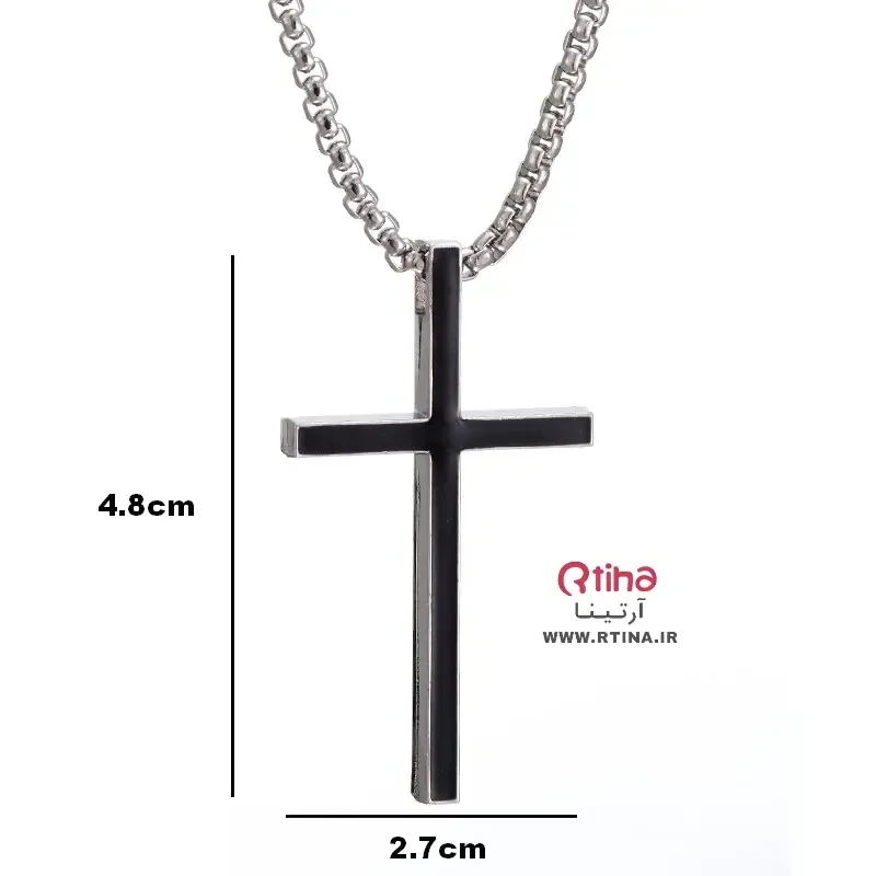 گردنبند صلیب مشکی مردانه و زنانه ساده + زنجیر 60cm