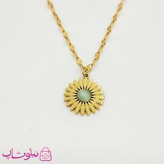 گردنبند ظریف دخترانه مدل خورشید با سنگ سبز کد 691