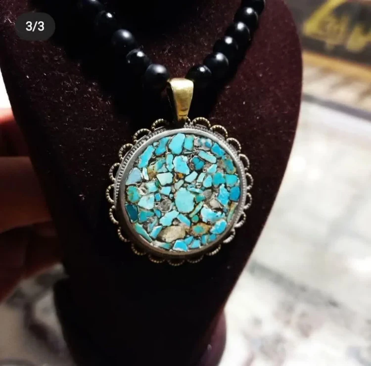 گردنبند فیروزکوب حرز دار (به همراه حرز صغیر و فیروزه نیشابوری طبیعی و....)