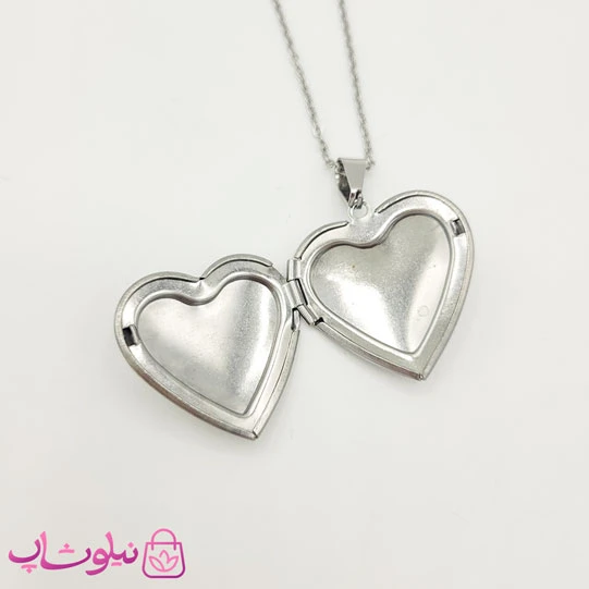 گردنبند قاب عکسی مدل قلب نقره ای کد 180