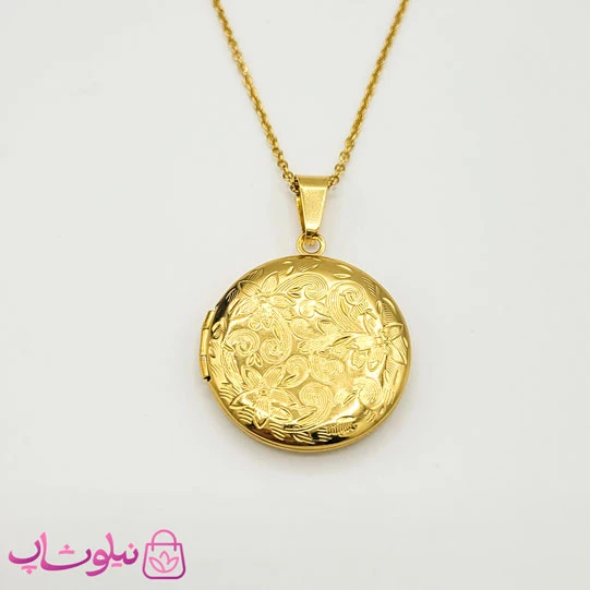 گردنبند لاکت دایره طرح گل طلایی کد 210
