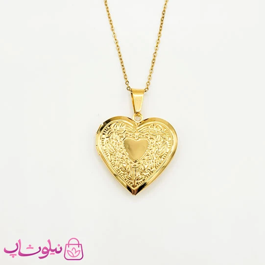 گردنبند لاکت عکس مدل قلب طلایی طرحدار کد 210