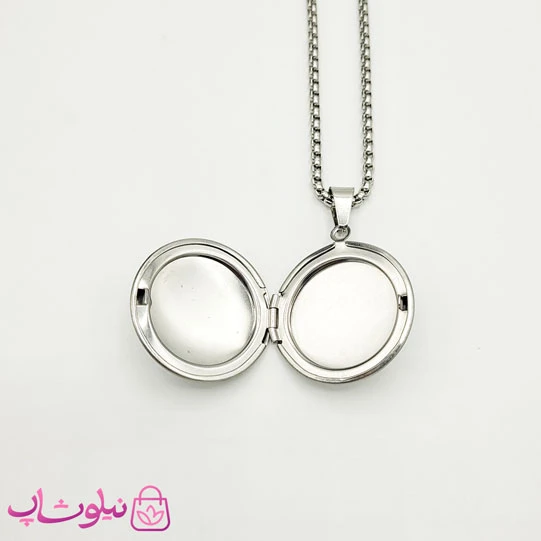 گردنبند لاکت عکس مردانه استیل نقره ای دایره شکل کد 230