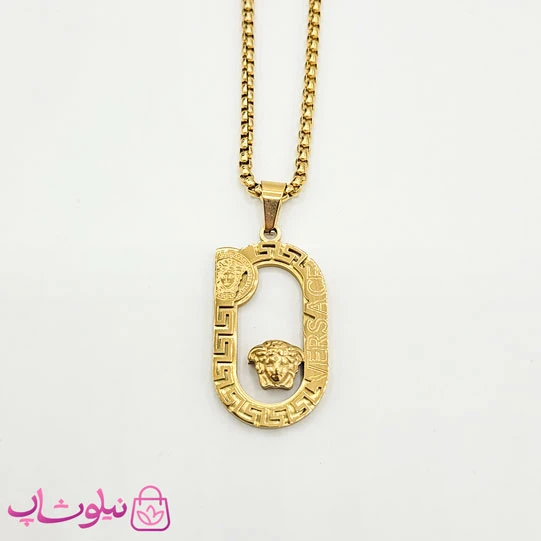 گردنبند مردانه Versace با پلاک بیضی طلایی کد 1398
