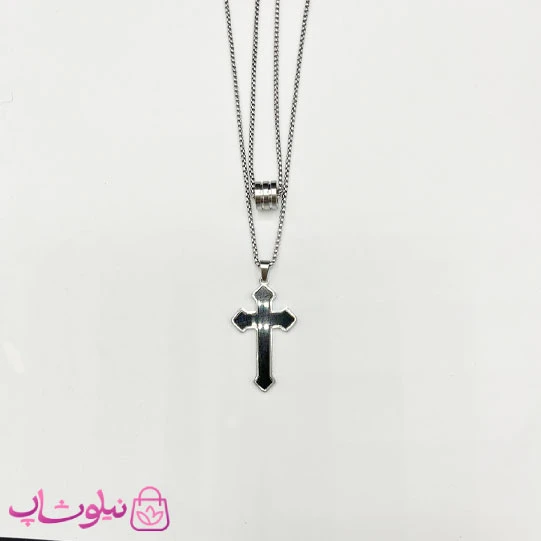 گردنبند مردانه دو لاین طرح صلیب مشکی کد 170