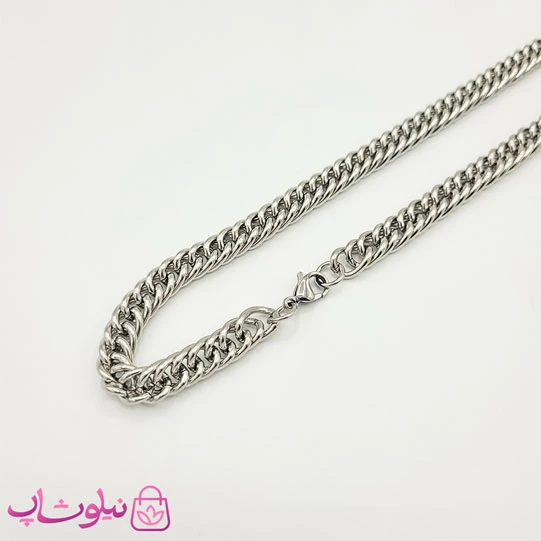 گردنبند مردانه زنجیری کارتیه استیل نقره ای 60 سانت 8 میل کد 400