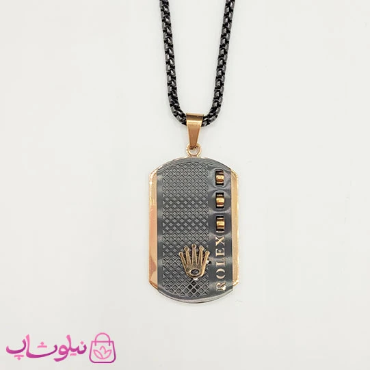 گردنبند مردانه طرح رولکس استیل رزگلد مشکی کد 150