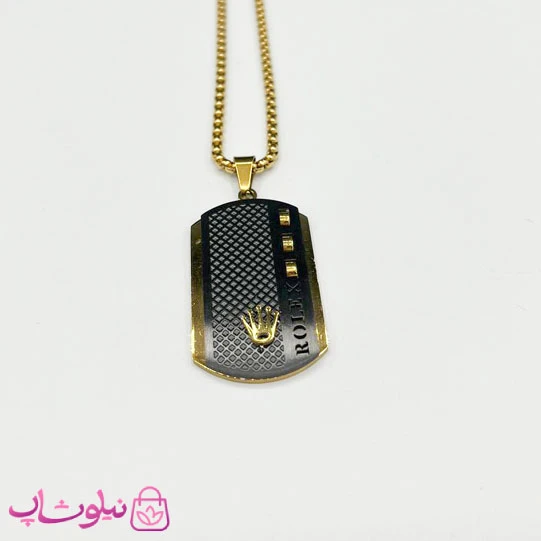 گردنبند مردانه طرح رولکس استیل طلایی مشکی کد 150