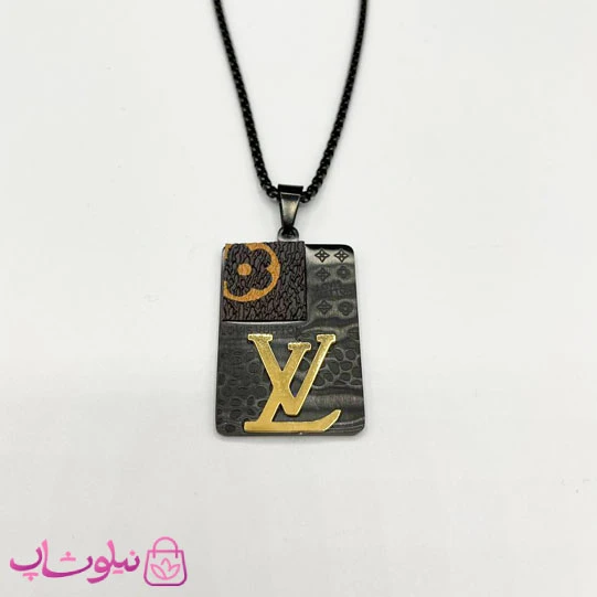 گردنبند مردانه طرح لویی ویتون استیل طلایی مشکی کد 140