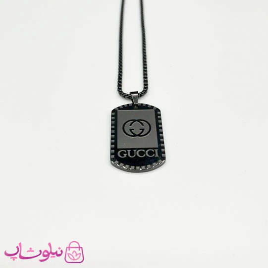 گردنبند مردانه طرح گوچی استیل فول مشکی کد 150