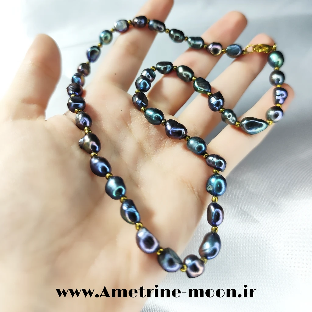 گردنبند مروارید سیاه طبیعی و پرورشی درجه یک شیک