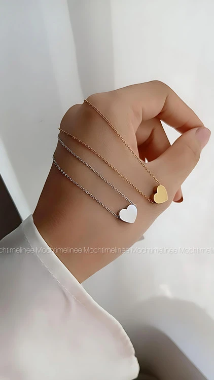 گردنبند مینیمال طرح طلا قلب سه بعدی تمام استیل