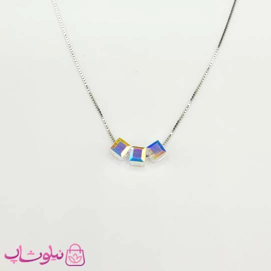 گردنبند نقره سواروسکی زنانه مدل سه مکعب با سنگ اوپال وزن 1/740 گرم کد 1300
