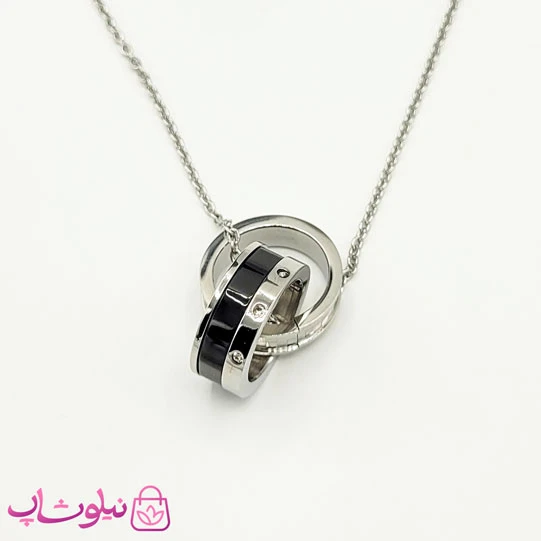 گردنبند پسرانه طرح دو حلقه بلک سیلور کد 1088
