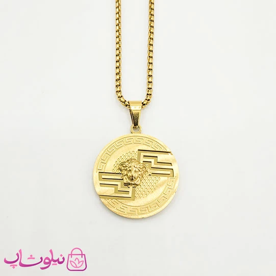 گردنبند پسرانه طرح ورساچه طلایی با پلاک دایره کد 1398
