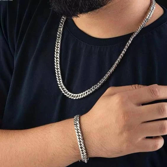 گردنبندودستبند مردانه کارتیر دوبل نقره ای