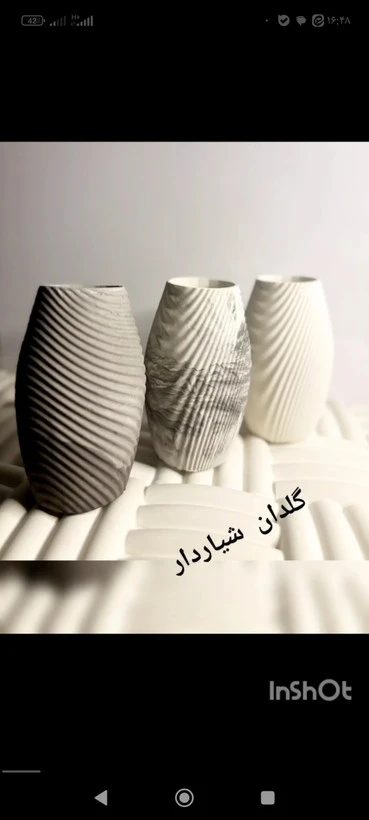 گلدان خمره ای شیار دار سنگی