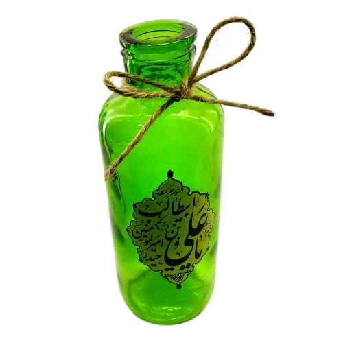 گلدان شیشه ای استوانه ای مذهبی سبز یا علی بن ابیطالب ع حیدر امیرالمومنین قطر6 ارتفاع18 سانت مناسب عید غدیر و میلاد حضرت علی ع کد 103462