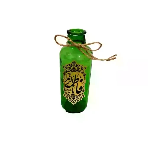 گلدان شیشه ای استوانه ای مذهبی سبز یا فاطمه الزهرا س قطر6 ارتفاع18 سانت- کد103931