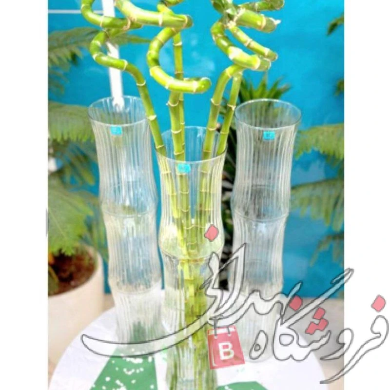گلدان شیشه ای طرح بامبو خطی 40 سانت