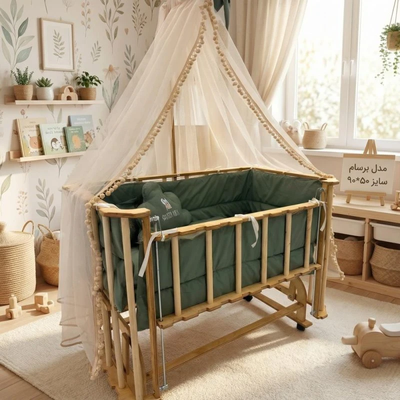 گهواره چوبی برند ماتاکیدز Mata kids مدل برسام (90*50)