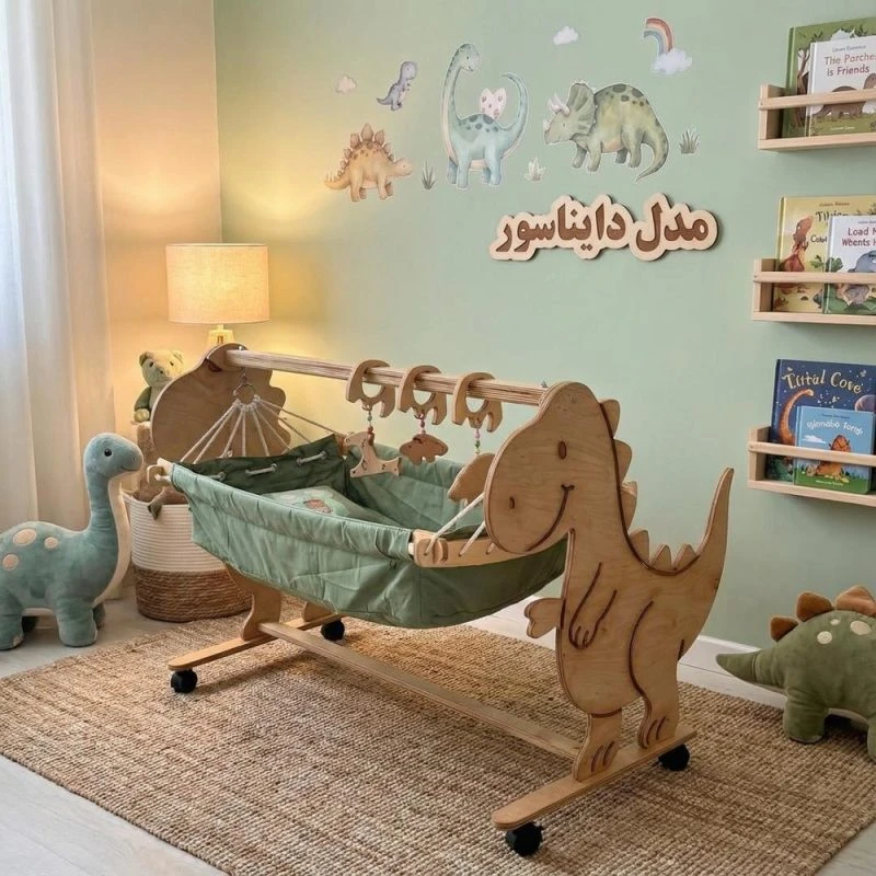 گهواره چوبی برند ماتاکیدز Mata kids مدل دایناسور