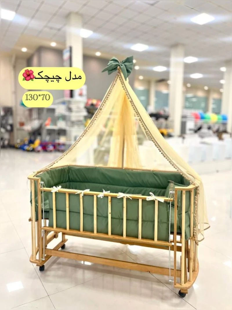 گهواره چوبی برند ماتاکیدز Mata kids مدل چیچک (130*70)