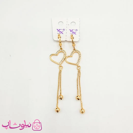 گوشواره آویز YSX مدل قلب طلایی نگیندار کد 891