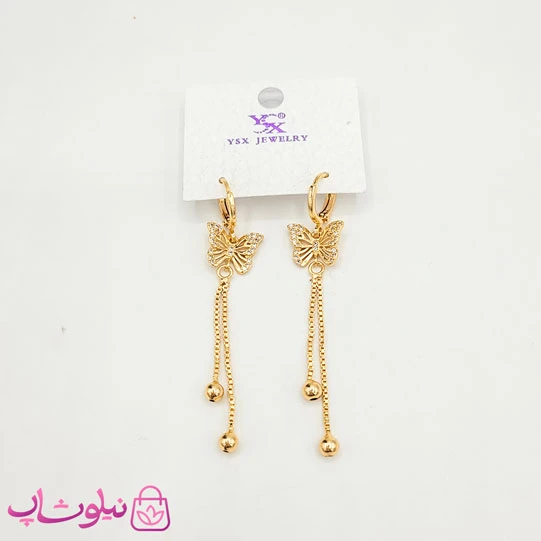 گوشواره آویز بلند YSX مدل پروانه طلایی کد 891