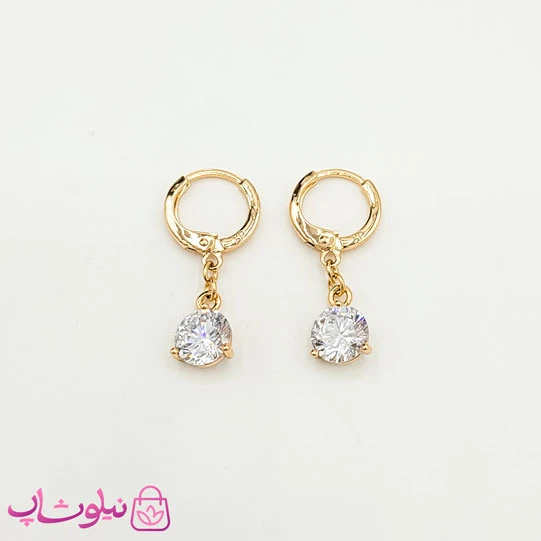 گوشواره آویز دخترانه ژوپینگ تک نگین کد 1991