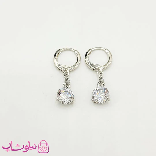 گوشواره آویز ژوپینگ تک نگین نقره ای کد 1090